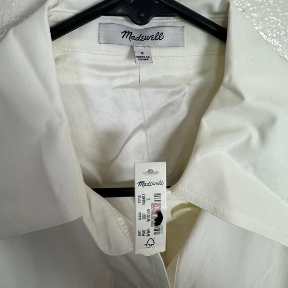 Madewell Silk Utility-Pocket Button-Up Shirt WMNS S Cream Long Sleeve Oversized - Picture 6 of 11